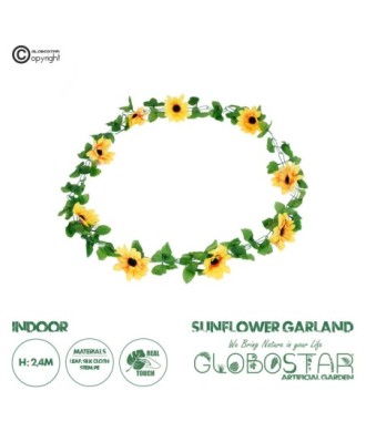 GloboStar® 09029 Τεχνητό Κρεμαστό Φυτό Διακοσμητική Γιρλάντα Μήκους 2.2 μέτρων με 10 X Μεγάλα Ηλιοτρόπια Κίτρινα